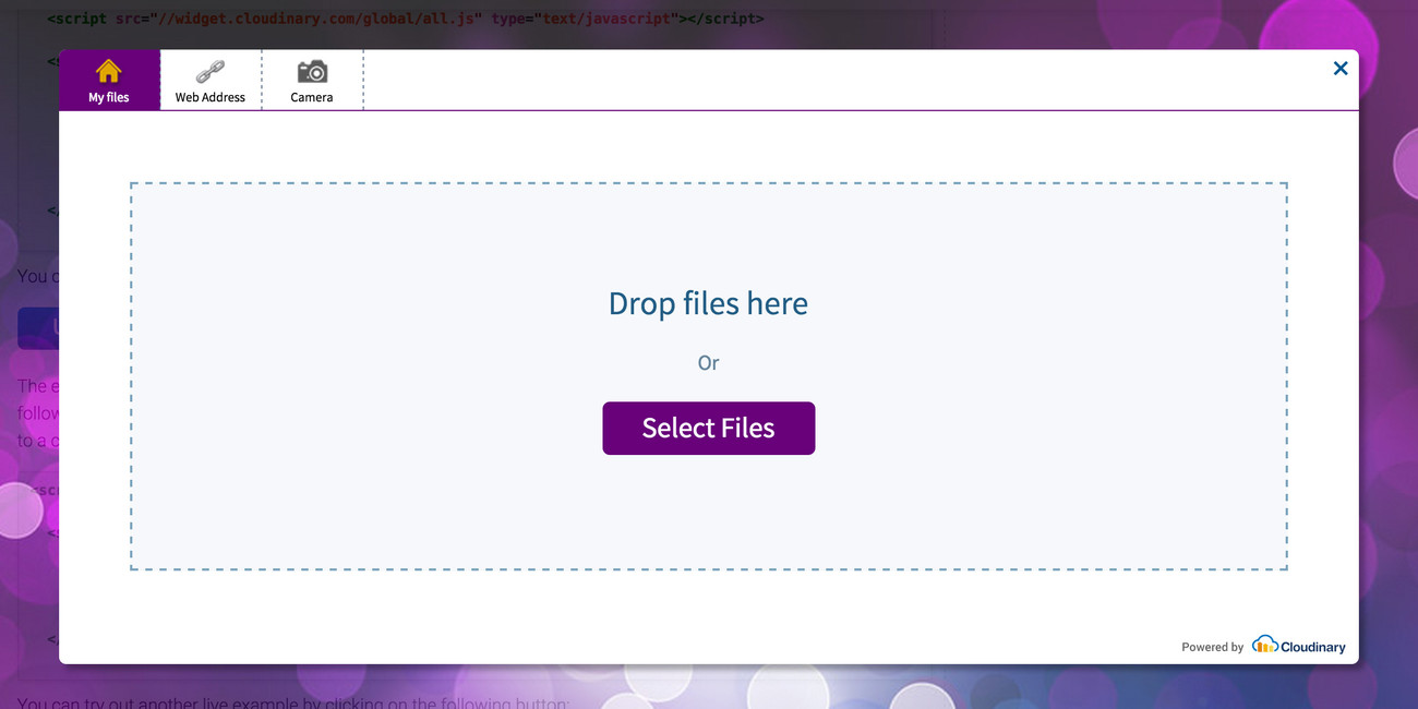 Upload widget purple theme