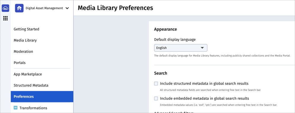 Media Library preferences