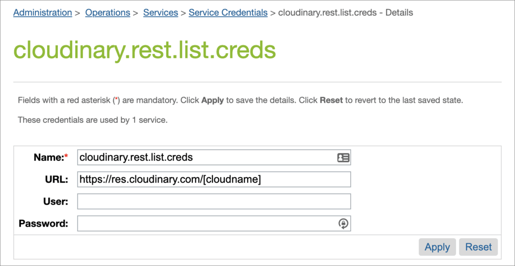 Configure cloudinary.rest.list.creds