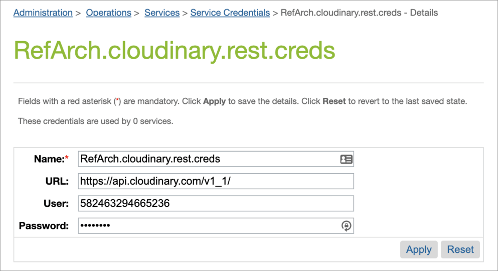 Configure RefArch.cloudinary.rest.creds