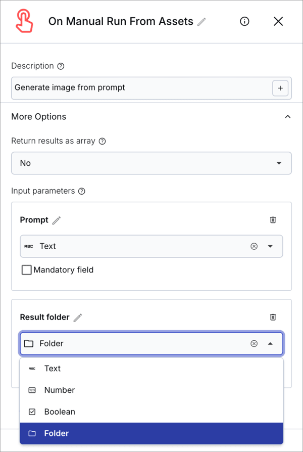 Parameter type configuration for manual runs