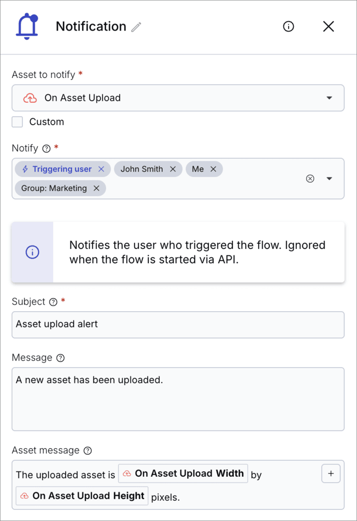 MediaFlows Notification block configuration
