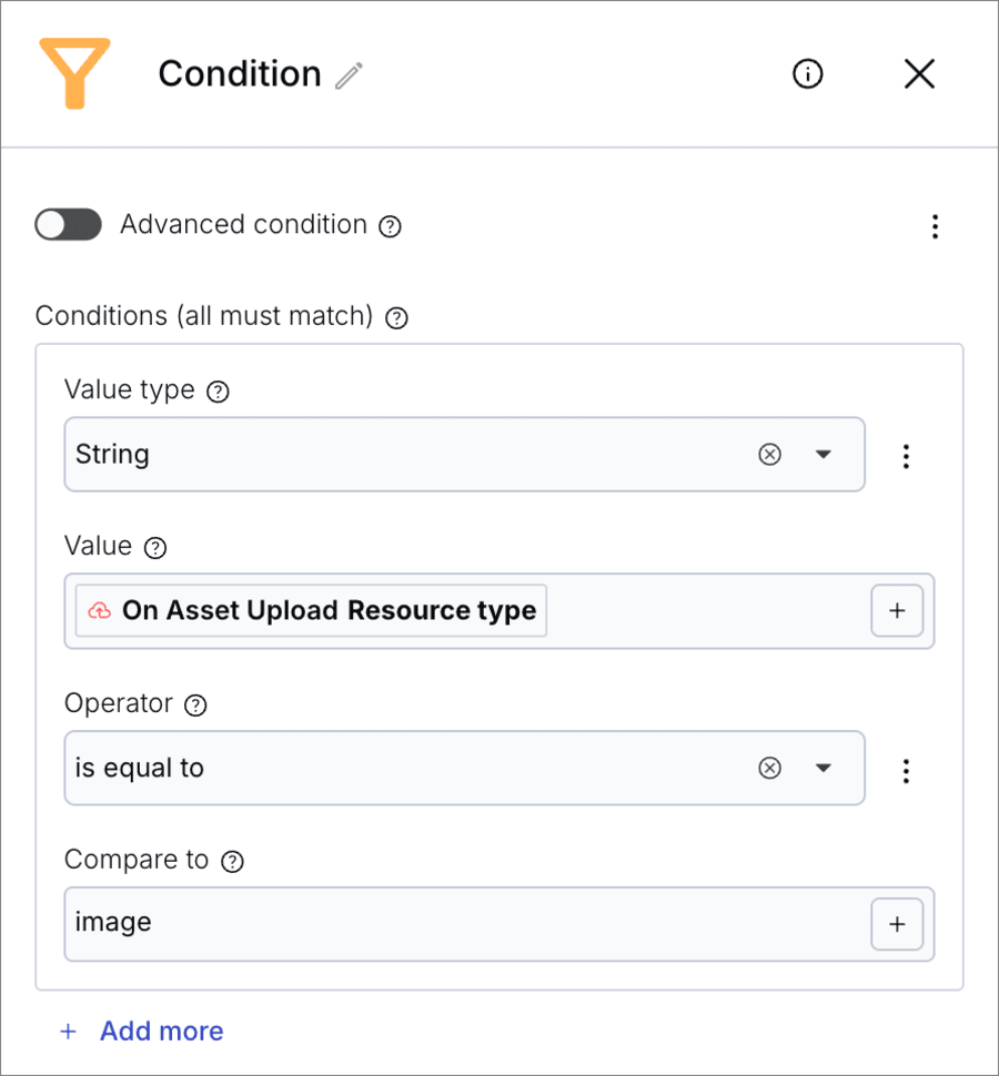 The Condition block with guided fields