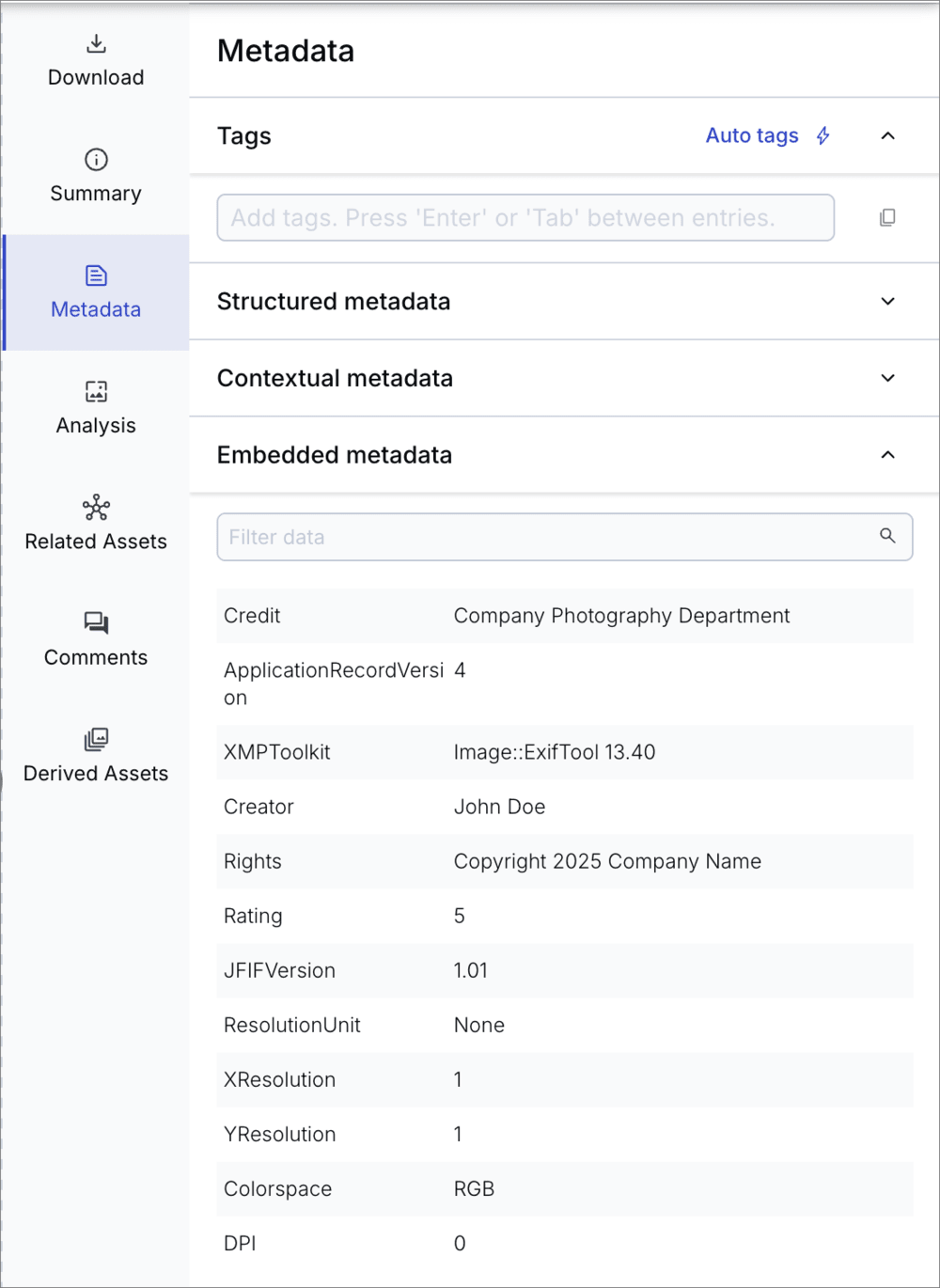 Embedded Metadata Embedded Metadata