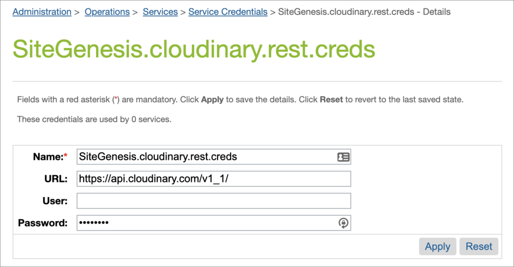 Configure SiteGenesis.cloudinary.rest.creds