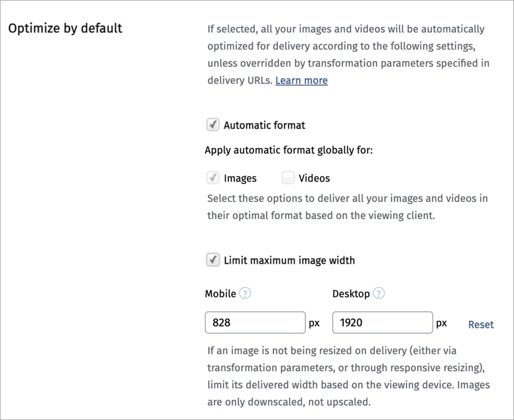 Optimize by default settings