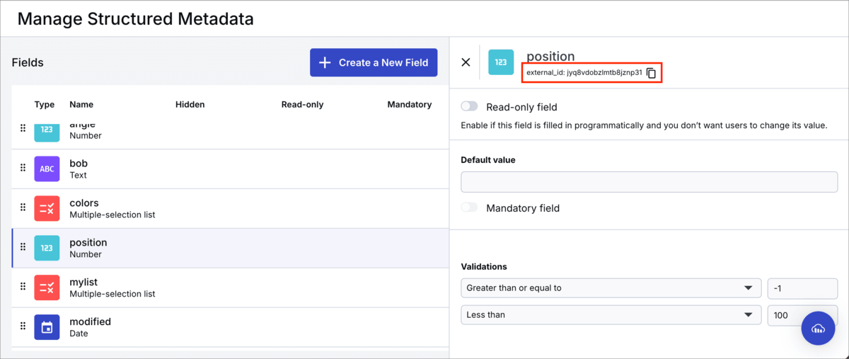 Find the external ID of a structured metadata field