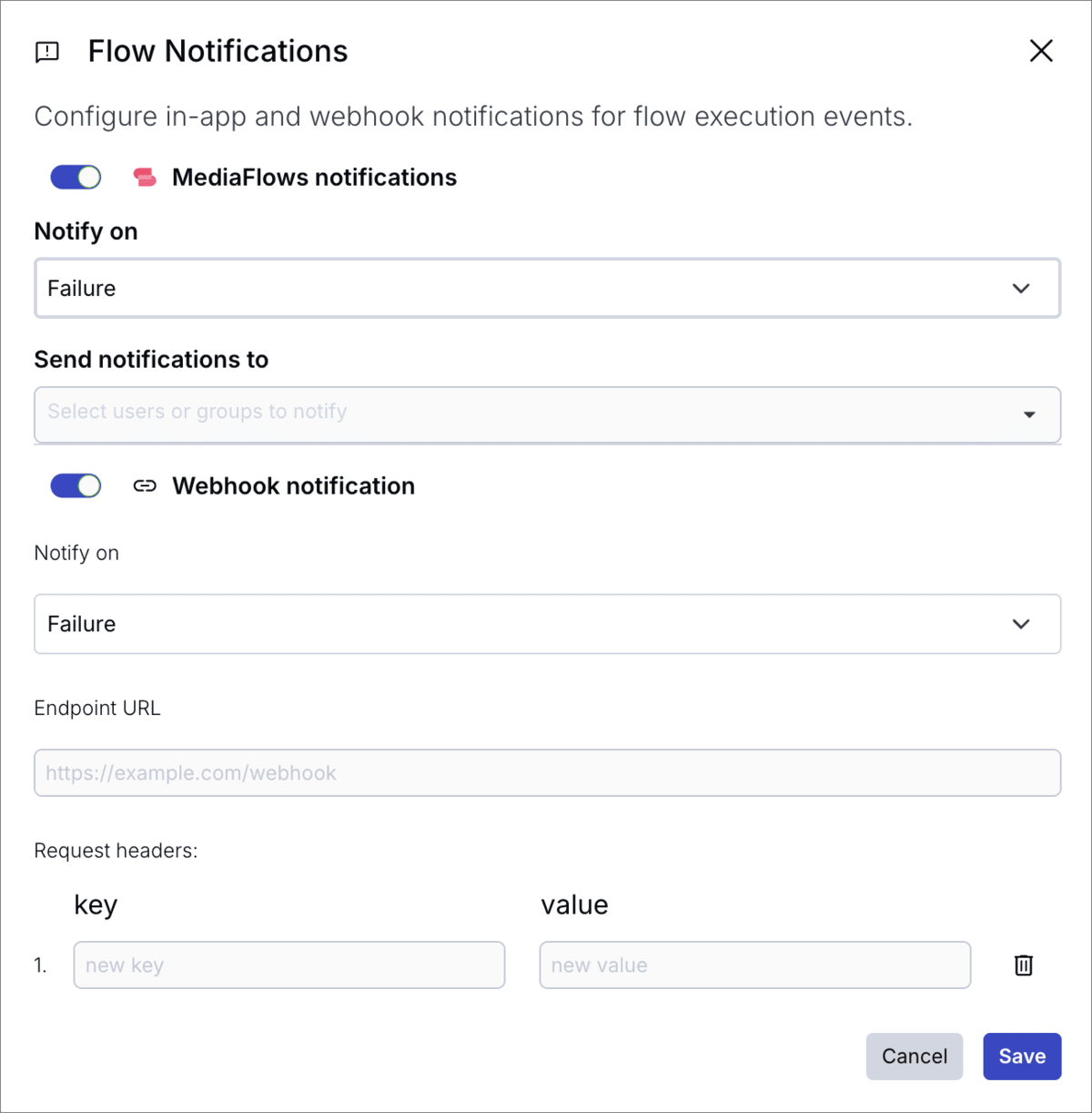 The Flow Notifications dialog