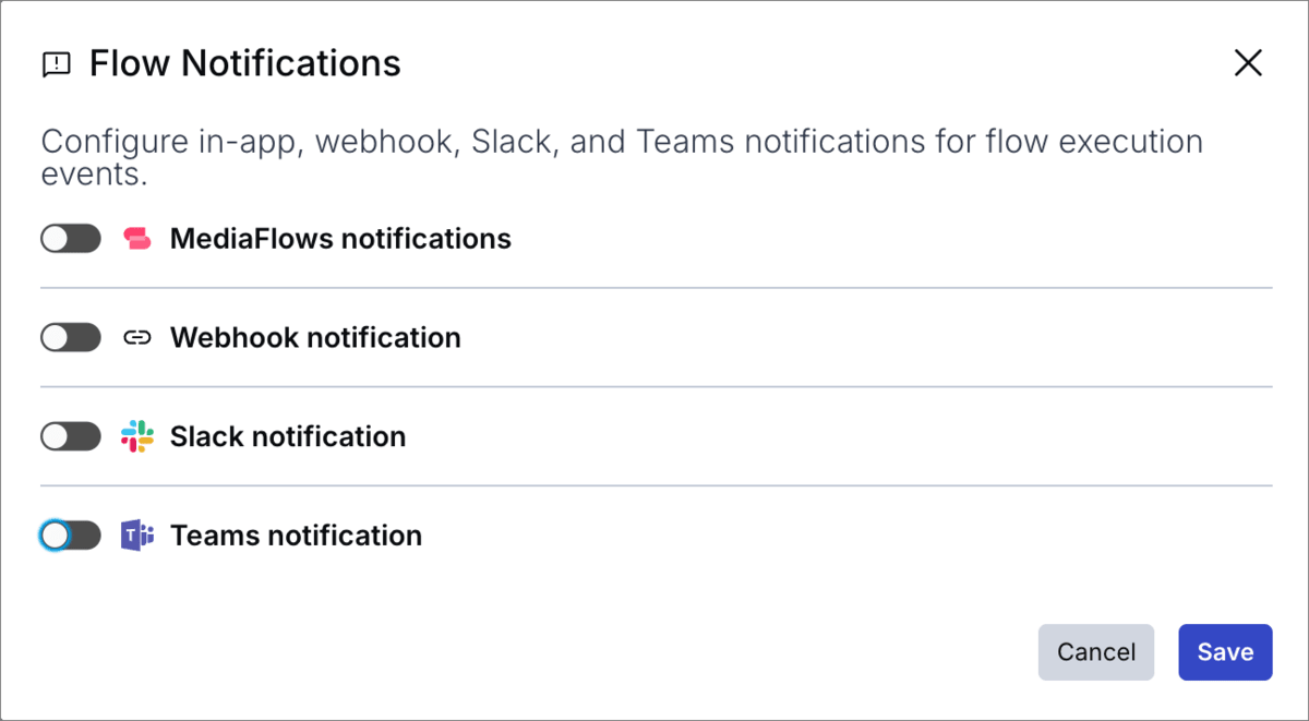 The Flow Notifications dialog