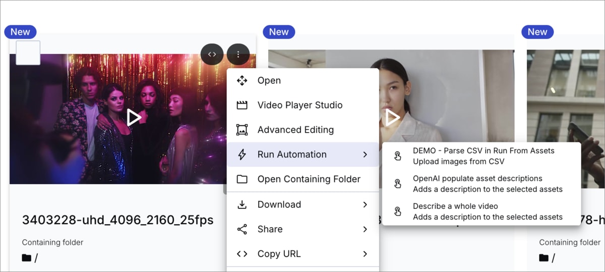 Run automation option from Assets Run automation option from Assets