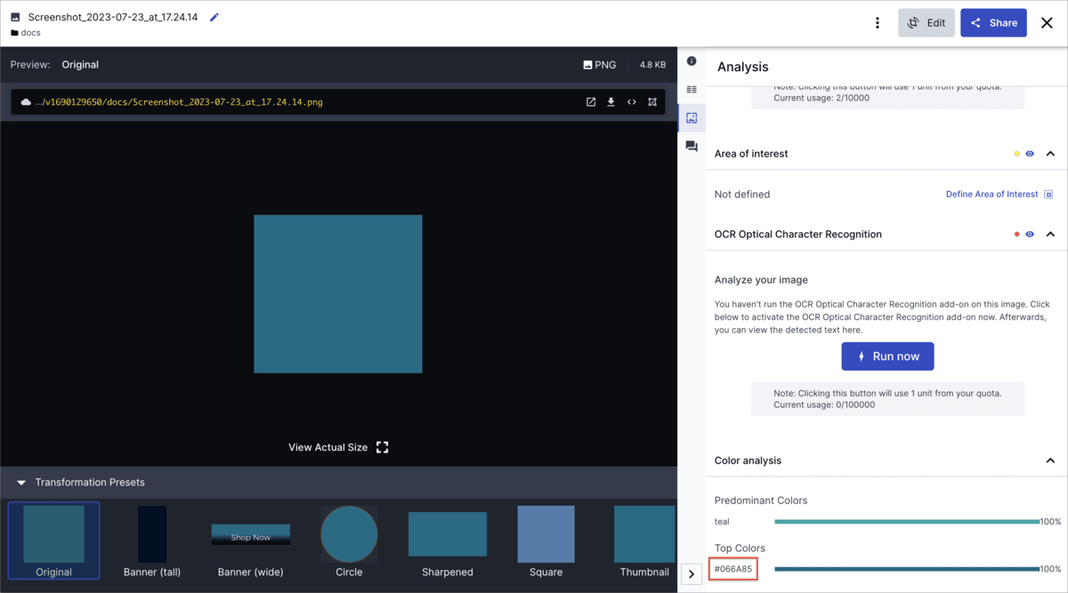 Color analysis in Cloudinary