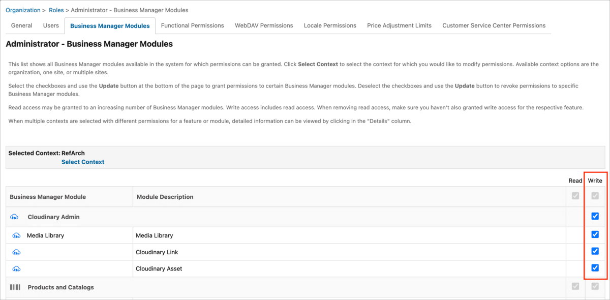 Business Manager Module context Business Manager Module context