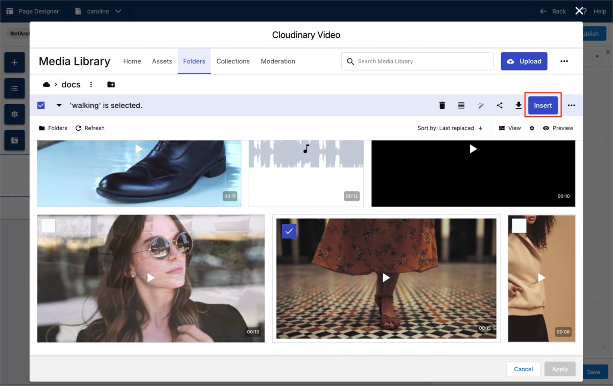 Insert a video from Cloudinary