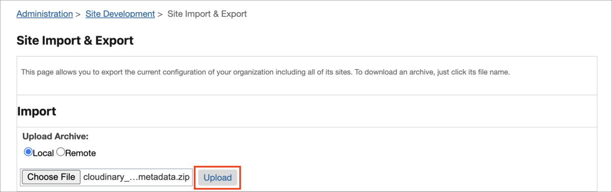 Site import metadata