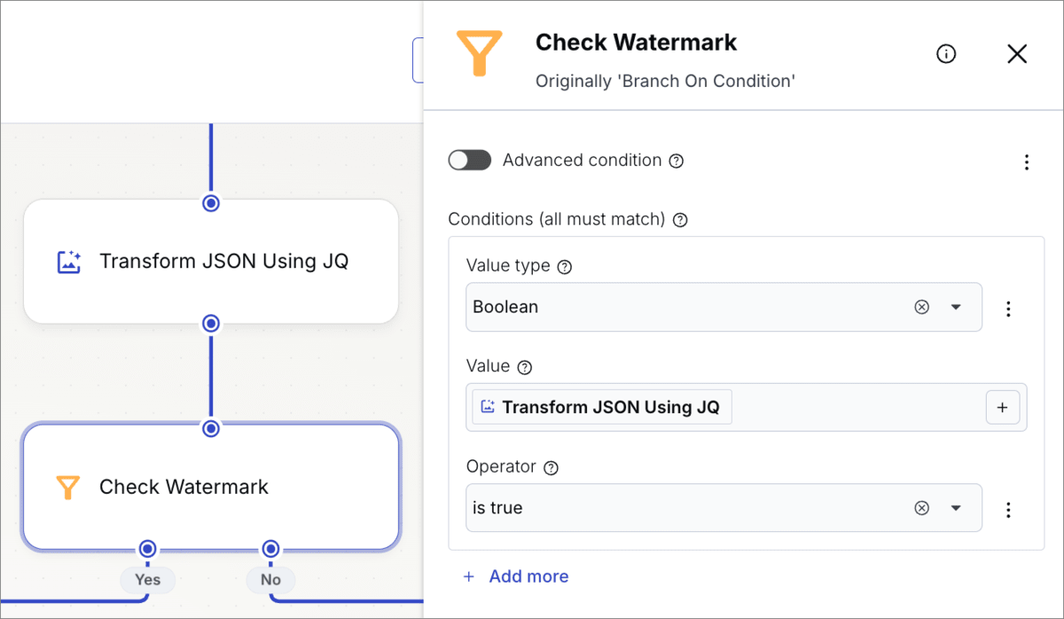 Branch On Condition - check watermark configuration