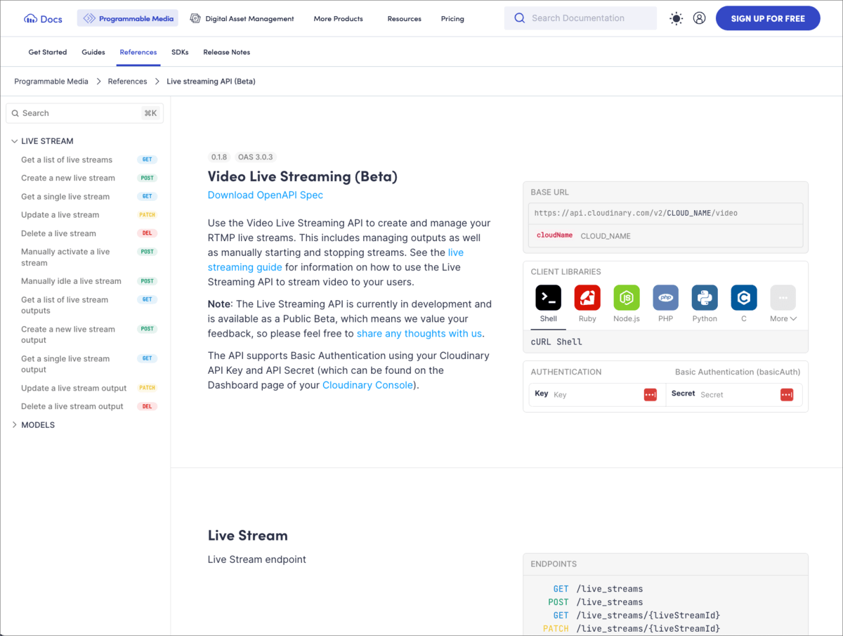 New API reference