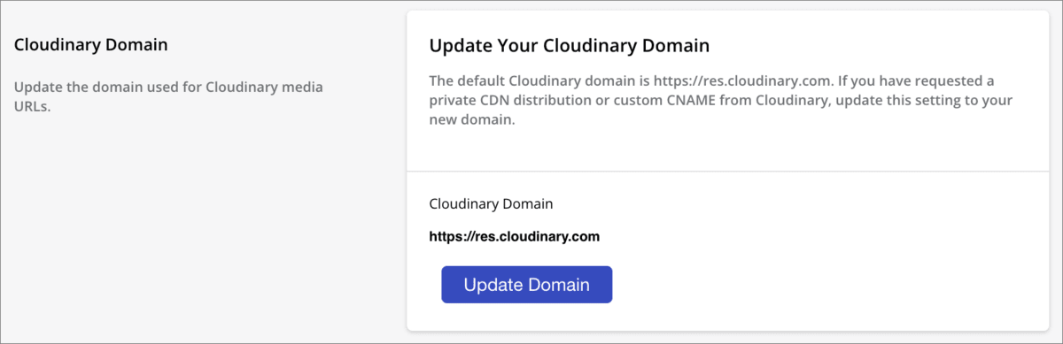 Update Cloudinary Domain setting