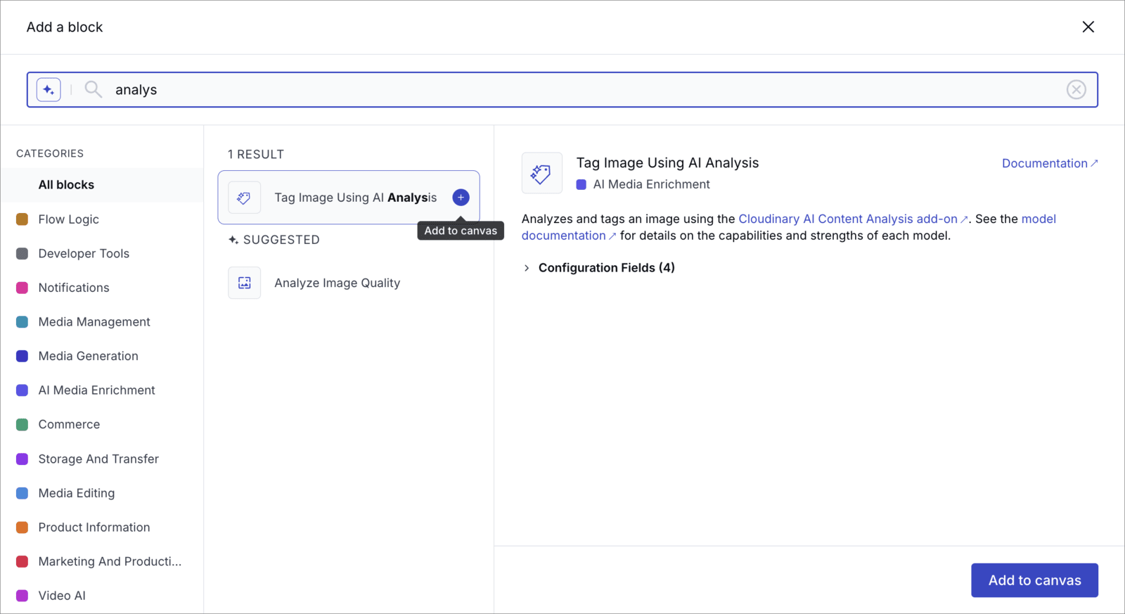 The Add a block dialog