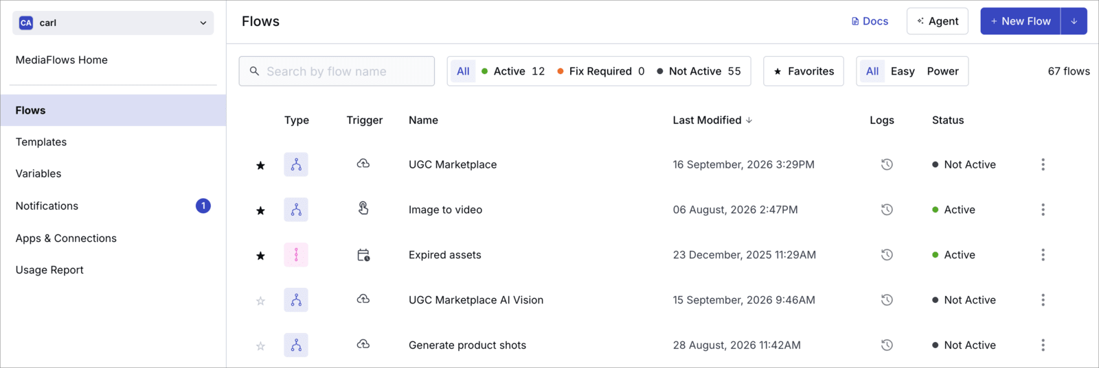Manage flows Manage flows