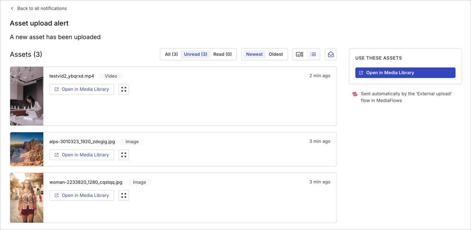 MediaFlows notification detail list view
