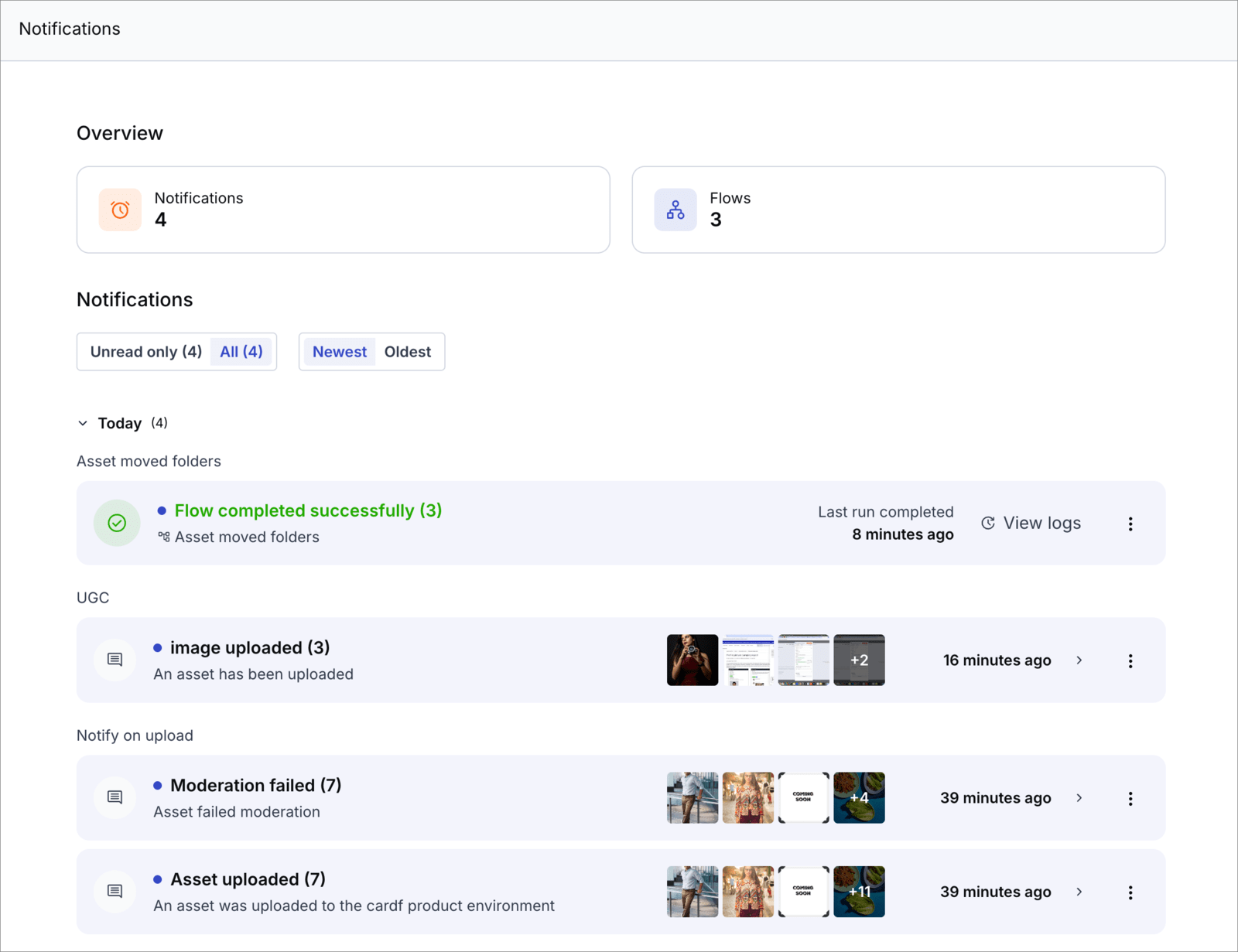 MediaFlows Notifications page