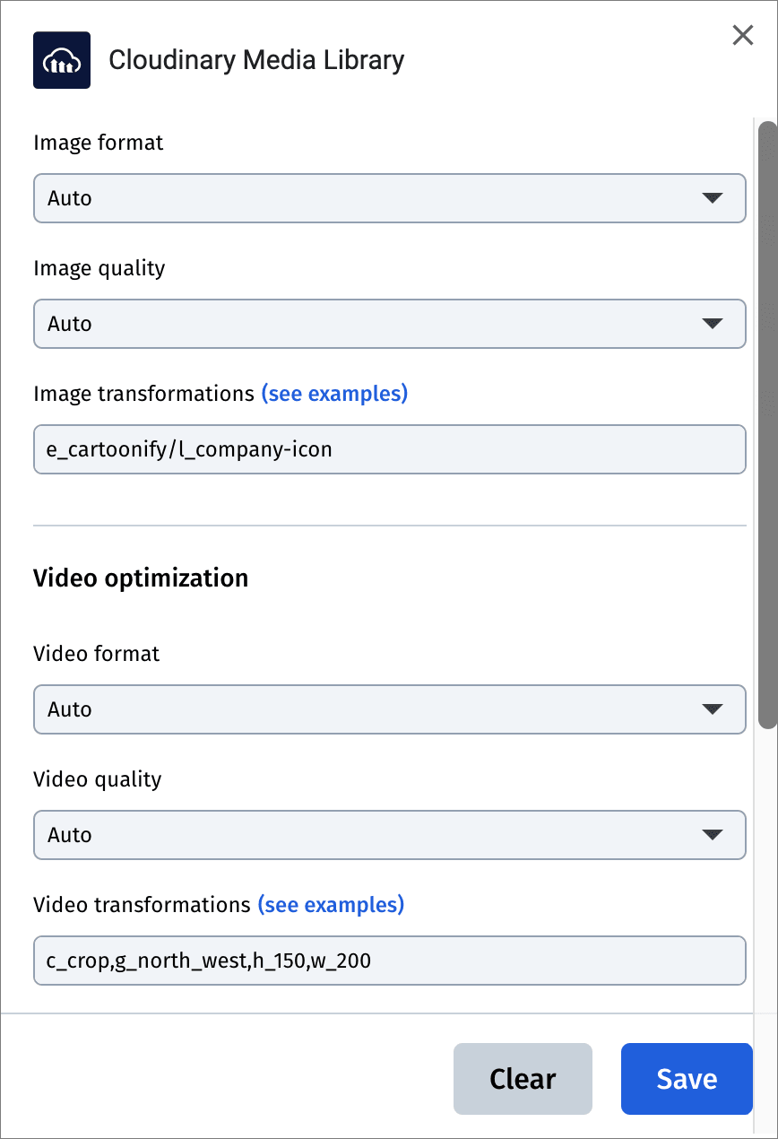 Media Library Extension setup, scrolled down