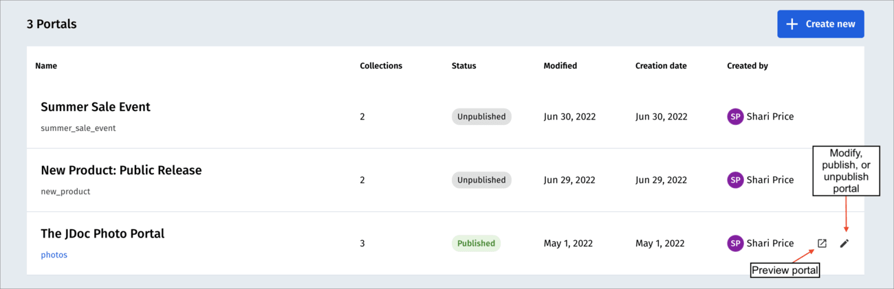 View created portals View created portals