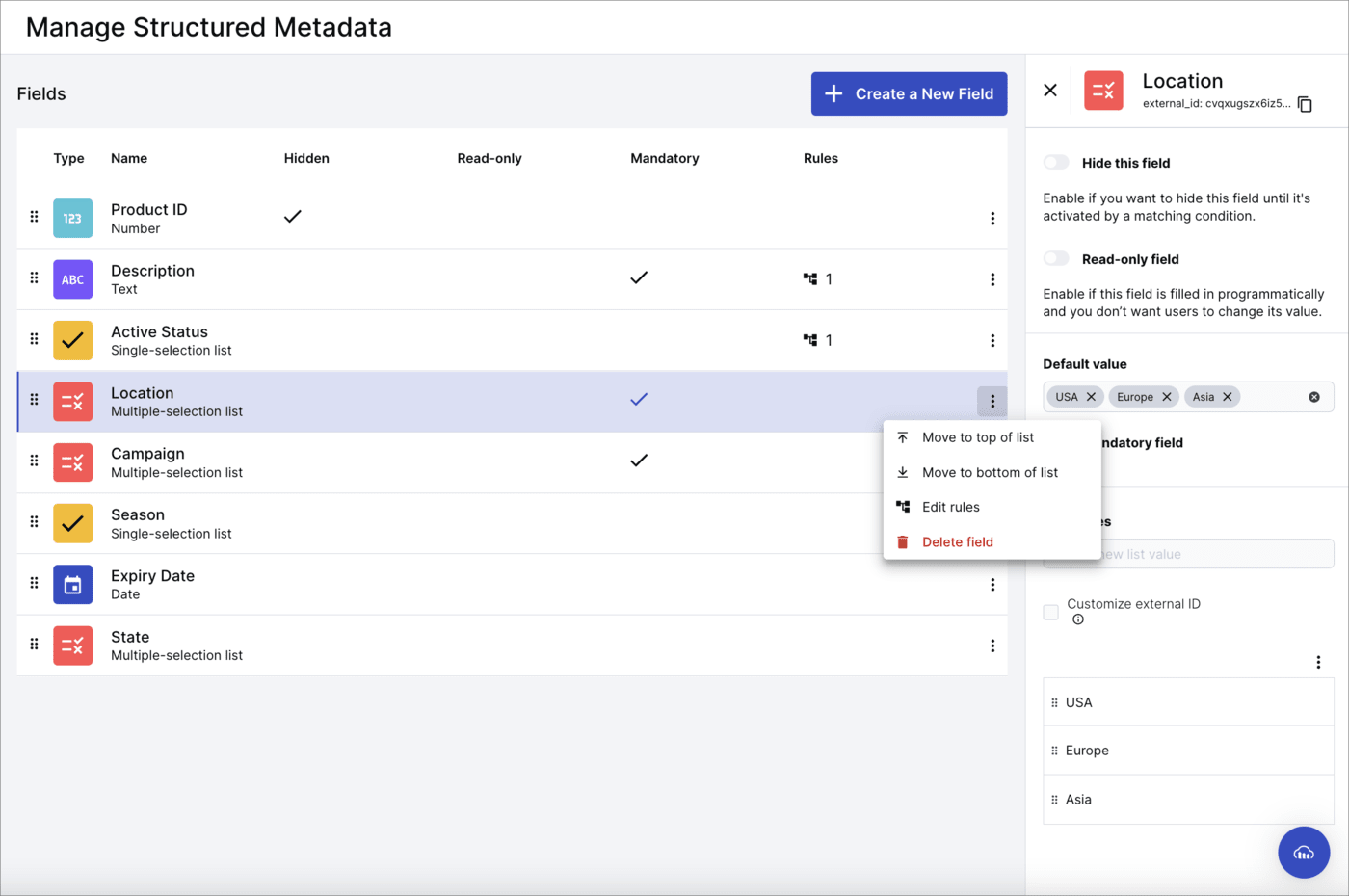 Structured metadata field creation