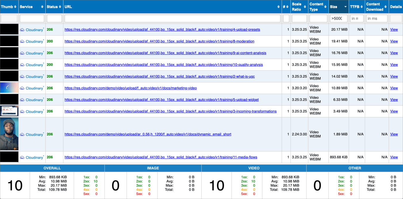 Media Inspector view filtered results