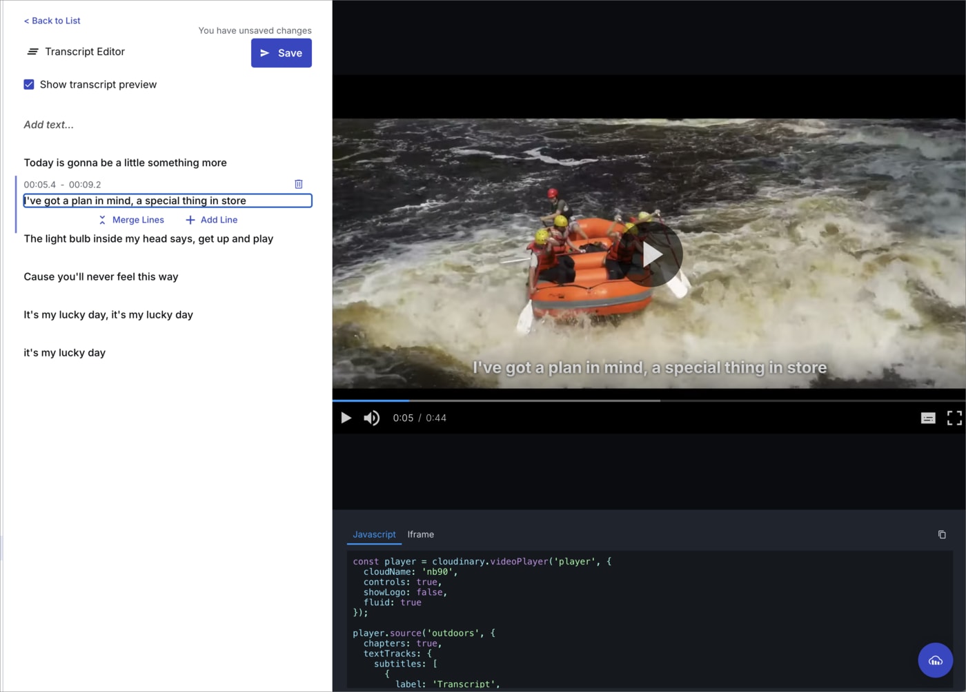 Transcript editor