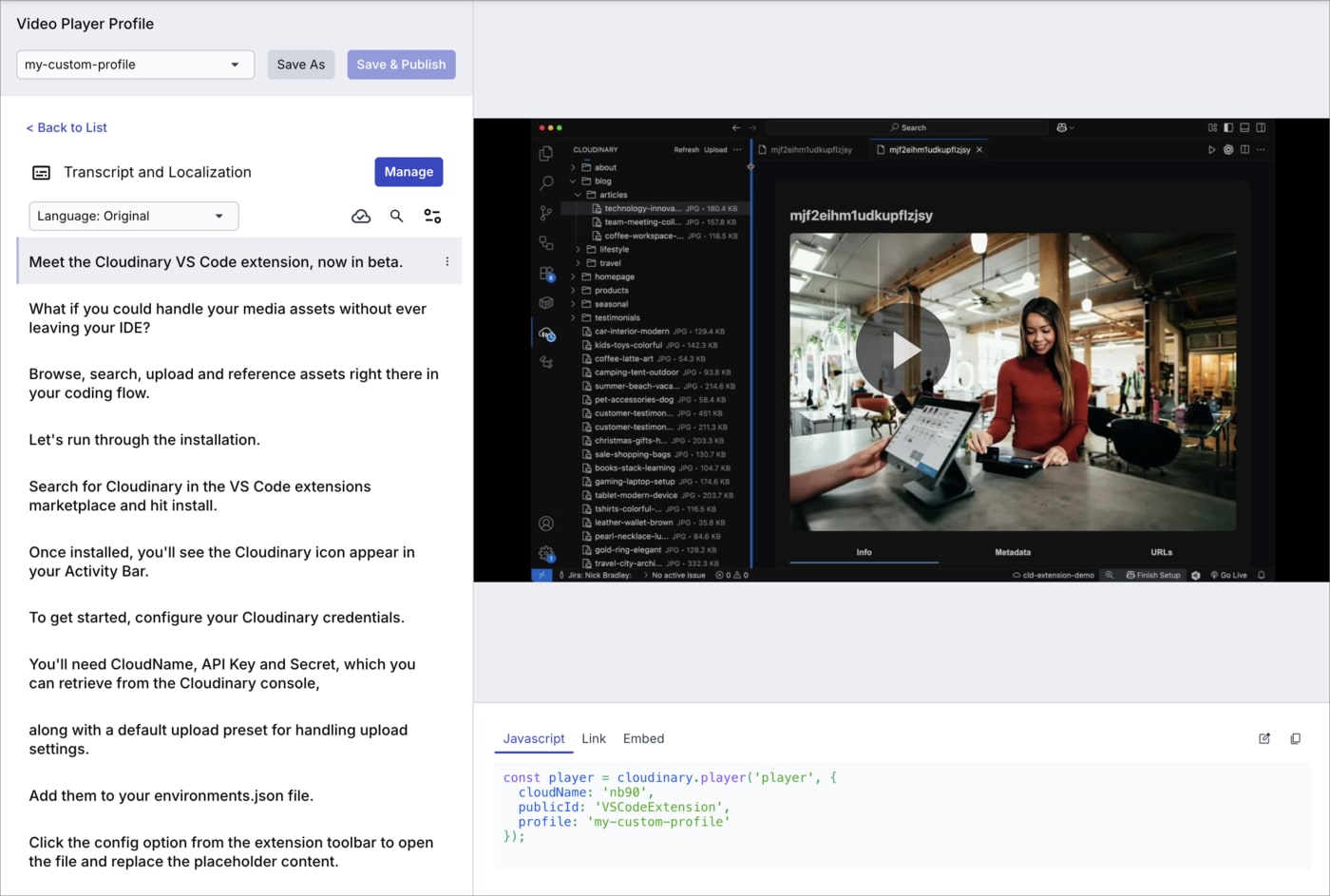 Transcript and localization editor