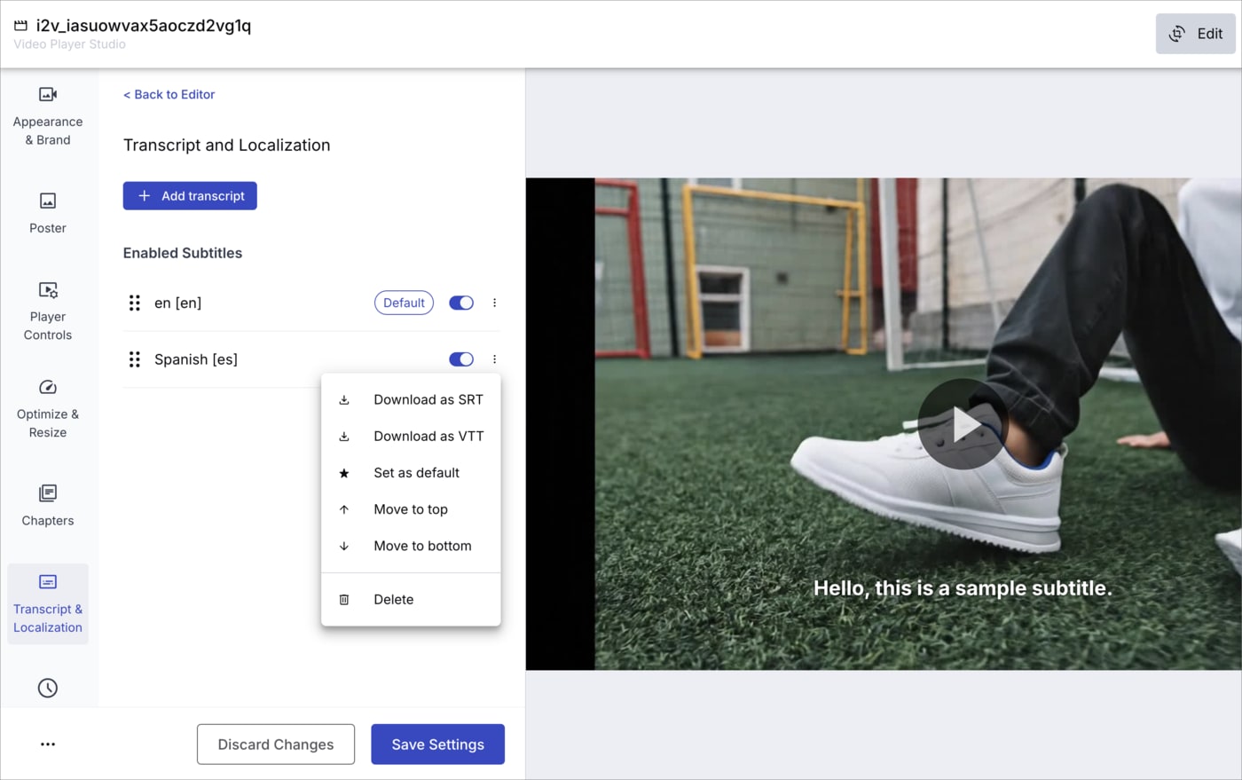Transcript and localization editor