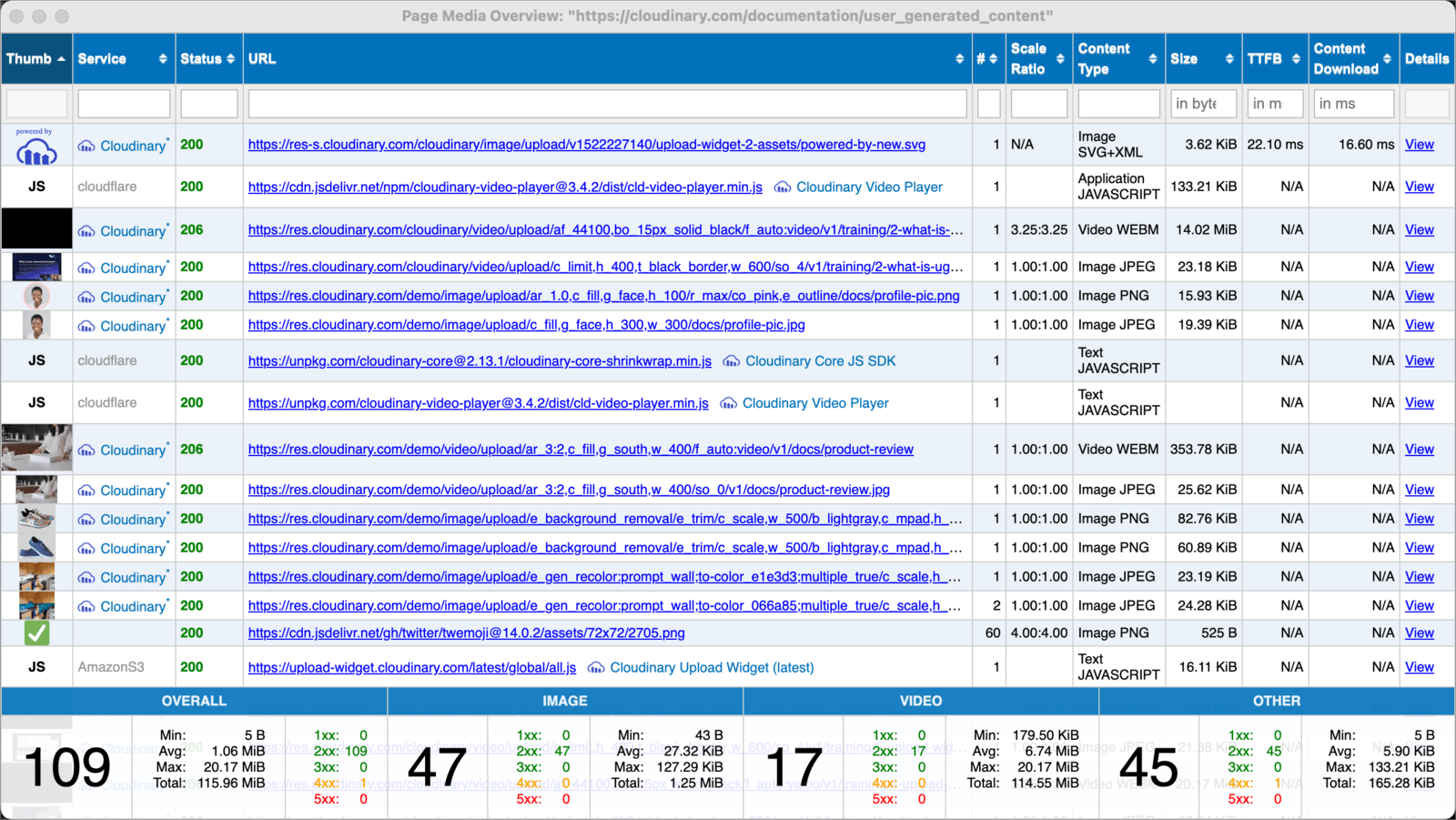 Media Inspector view for all media Media Inspector view for all media