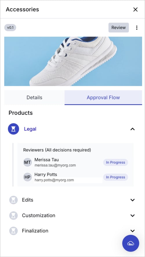 Manage Approval Proofs - Approval Flow pane