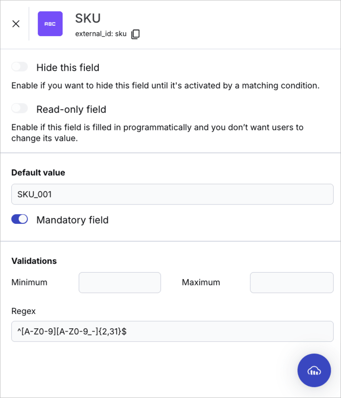 Creating a text field with regex validation