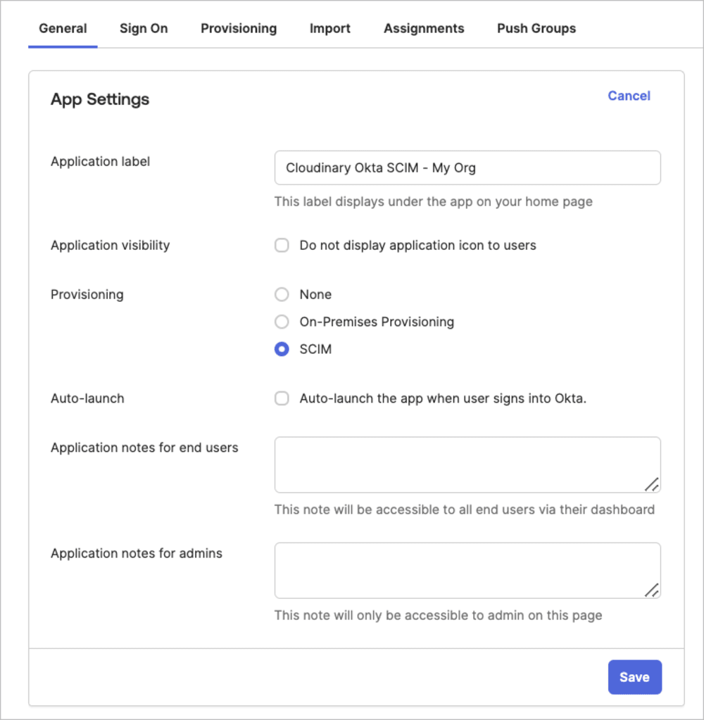 SCIM Provisioning - App Settings
