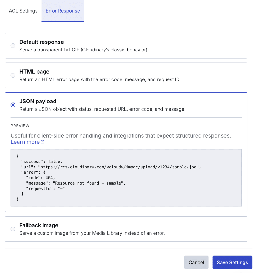 Error response settings