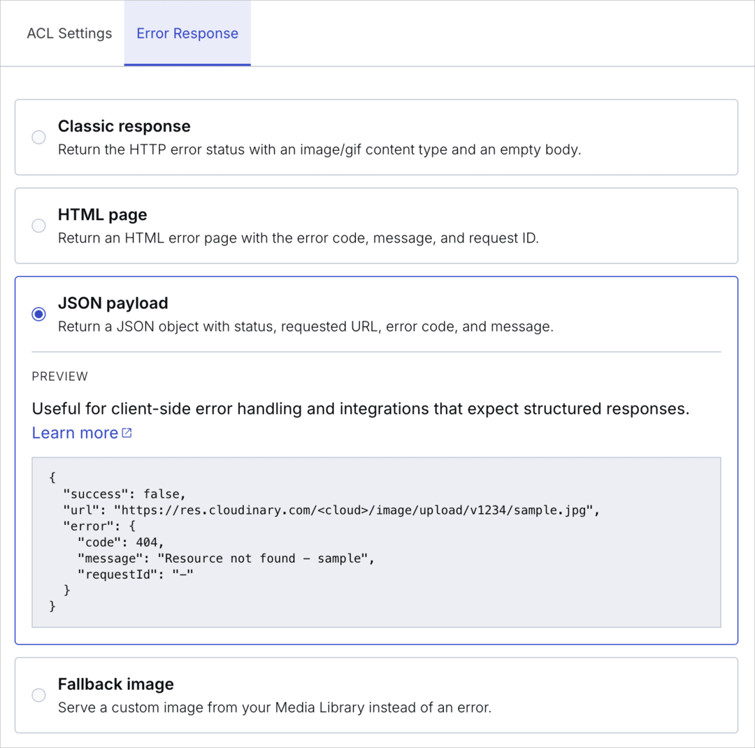 Error response settings