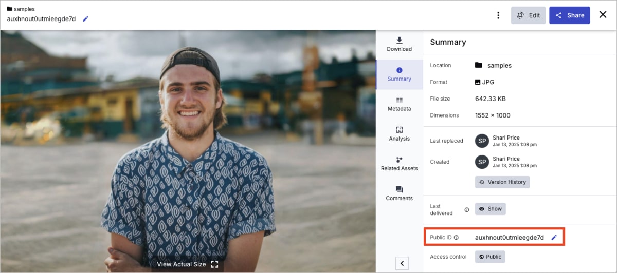 Select and copy the public ID