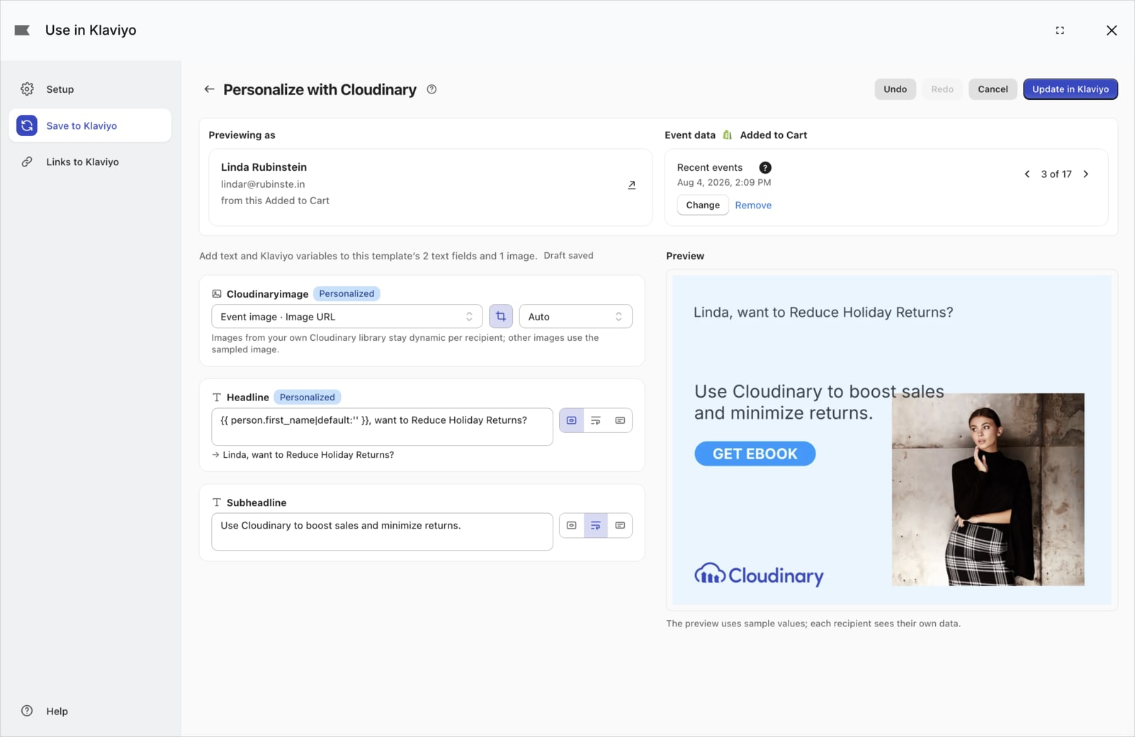 Personalize templates in Klaviyo