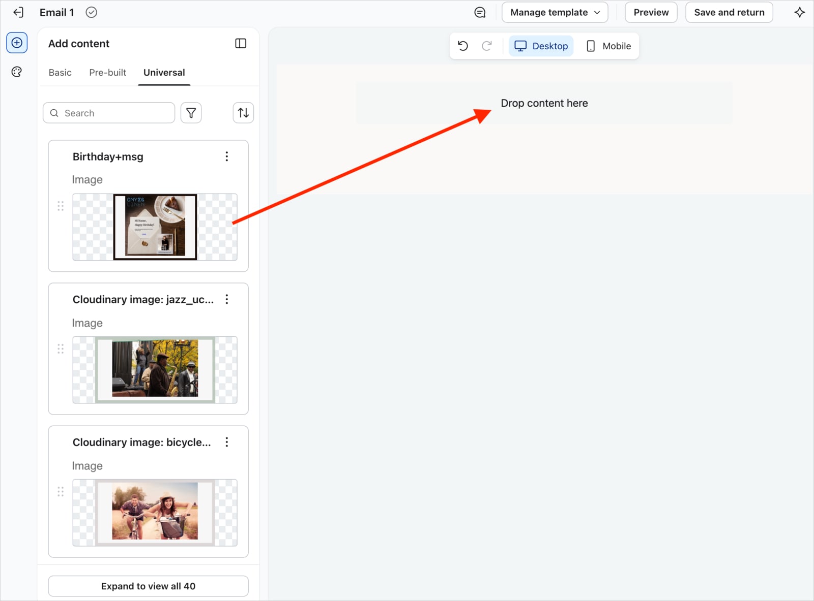 Add the Universal Content block to an email