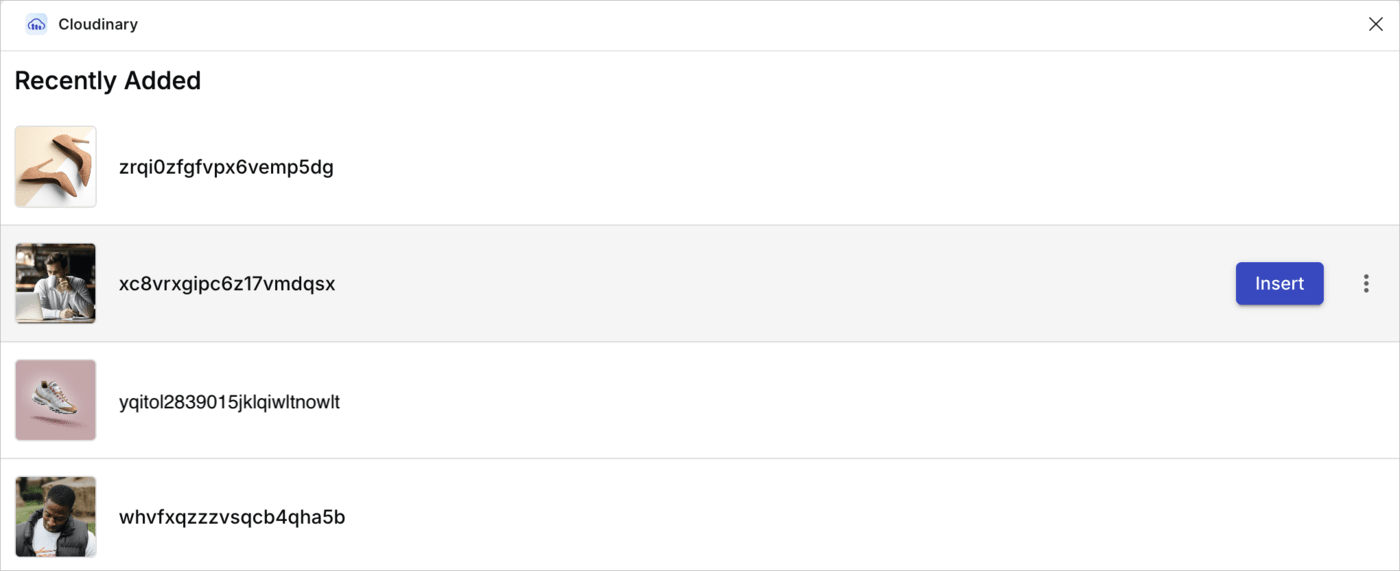 Access assets you recently inserted