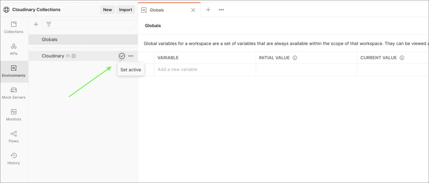 Postman set active environment