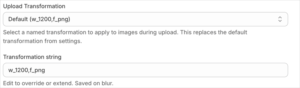 Transformation controls in the Upload to Store Files tab