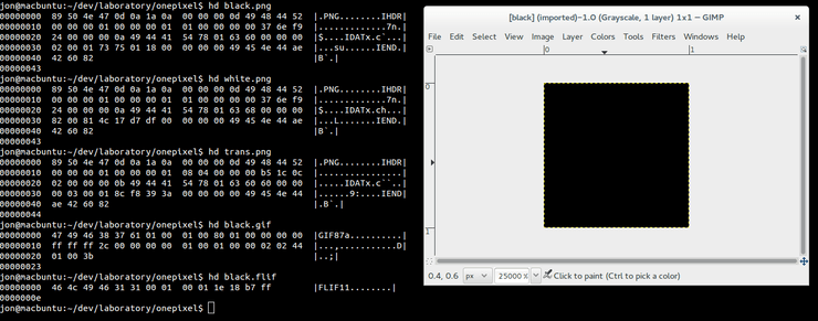 How various image formats compress one-pixel images