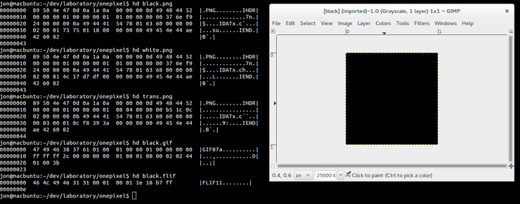 How various image formats compress one-pixel images