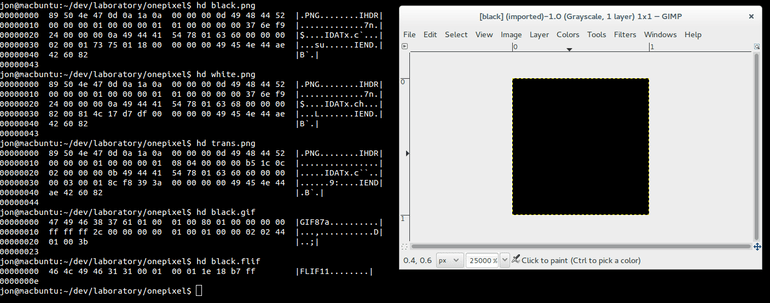 How Various Image Formats Compress One Pixel Images