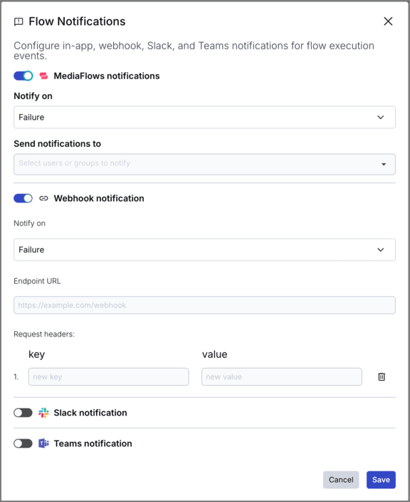 MediaFlows and Webhook notifications