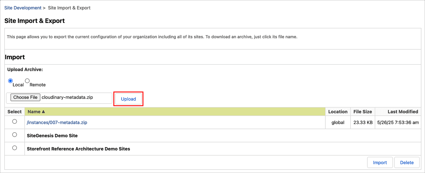 Upload metadata file Upload metadata file