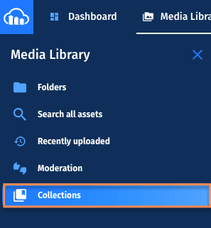 Example of Collections menu in Cloudinary's Management Console's Media Library Section.